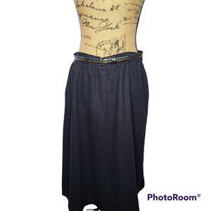 Vintage 80's Black Recycled Wool Skirt With Rainbow Belt